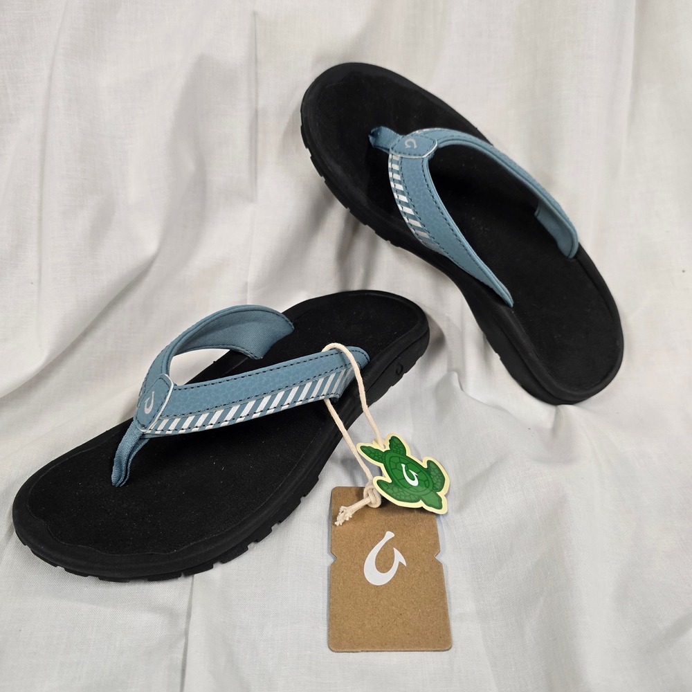 OluKai Ohana Koa Kids Flip Flop Sandals Blue Black Thong 10148-4C2P Size 2/3